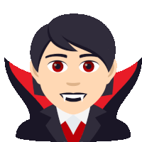 an illustration of a vampire with red eyes and fangs