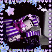 a good night greeting card with a cartoon character sleeping in a box
