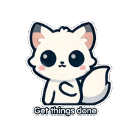 a sticker of a white cat with the words get things done below it