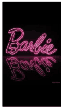 a neon sign that says `` barbie '' on a black background .