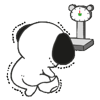 a drawing of snoopy standing next to a scale