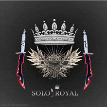 a logo for solo royal with a crown and swords