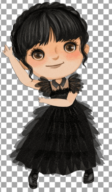 a drawing of a girl in a black dress with wings