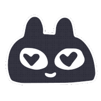 a black bunny with hearts in its eyes