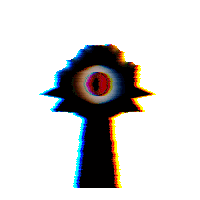 a glitch effect of an eye with a red pupil