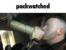 a man smoking a pipe with the word packwatched on the bottom