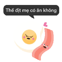 a cartoon illustration of a fried egg and bacon with a speech bubble that says " the dit me co ankhong "