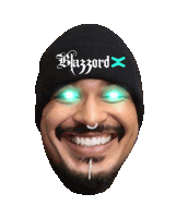 a man wearing a beanie that says blazord x on it