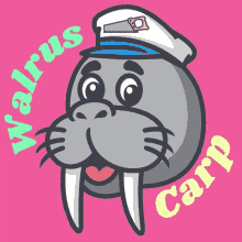 a walrus wearing a captain 's hat with a saw on it is surrounded by the words walrus carp