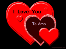 a couple of red hearts that say i love you and te amo