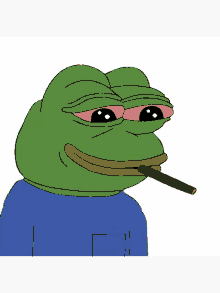 a green frog with red eyes is smoking a cigarette