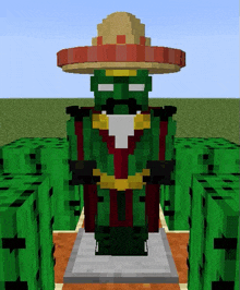 a minecraft character wearing a sombrero stands in front of some watermelons