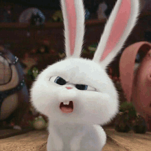 a cartoon rabbit with its mouth open looks angry