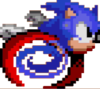 a pixel art of sonic the hedgehog in a red and blue circle