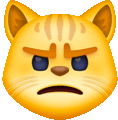 a cat emoji with an angry face and blue eyes .