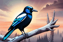 a blue and white bird is perched on a branch