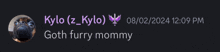 kylo ( z_kylo ) wrote goth furry mommy on a dark background