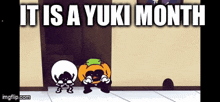 a cartoon says it is a yuki month with a picture of a skeleton and a pumpkin