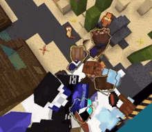 a group of people are playing a game called minecraft and one of them has the number 19 on their shirt