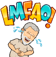 a cartoon of an older man laughing with the word lmfaq behind him