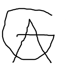 a black and white drawing of a letter g with a star in the middle