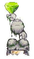 a pixel art illustration of a statue with a green diamond coming out of it .