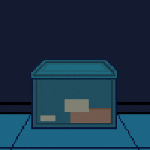 a pixel art drawing of a blue box with a dark background