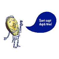 a cartoon of an avocado holding a key and a speech bubble that says sunt copt dupa tine