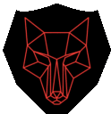 a red geometric wolf head on a black shield .