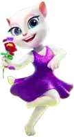 a cartoon cat in a purple dress is holding a red flower