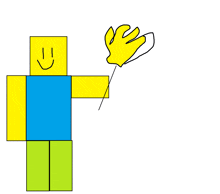 a drawing of a roblox character holding a yellow balloon .