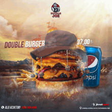 a buffalo joe double burger with a pepsi can