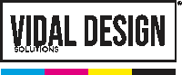 a logo for vidal design solutions is shown in black and white