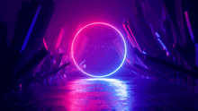 a glowing circle in the middle of a dark tunnel