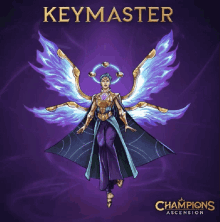 a poster for champions ascension shows a woman with wings on a purple background