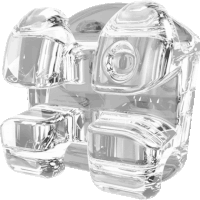 a close up of a clear glass object on a white surface