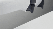 a close up of a white and black object on a table .