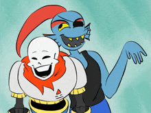 a cartoon of papyrus and a cartoon of undertale characters laughing .