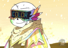 a drawing of a person wearing a mask with the word color on it