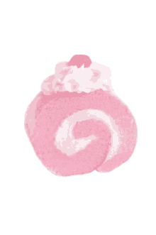 a pink cake roll with whipped cream and cherry on top