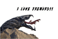 a drawing of a monster with its mouth open and the words i love tremors