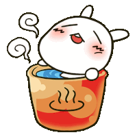 a cartoon of a rabbit sitting in a cup with steam coming out of it