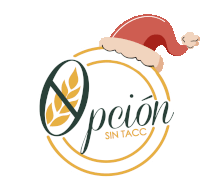 a logo for opcion sin tacc with a santa hat on top