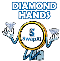 a cartoon character holding two diamonds in front of a diamond hands logo