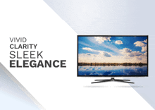 a tv is displayed next to a sign that says vivid clarity sleek elegance