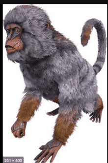 a 3d rendering of a furry monkey with a long tail .