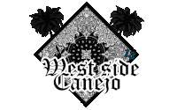 a black and white logo for west side canejo with palm trees