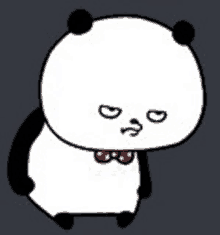 a panda bear wearing a bow tie and glasses is standing on a dark background .