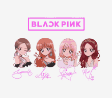 a drawing of the four members of blackpink with their signatures