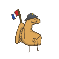 a drawing of a peanut wearing a hat holding a french flag